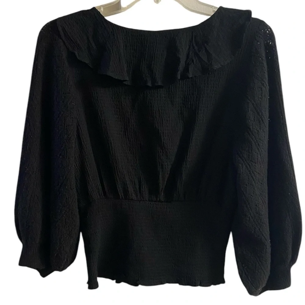 Free‎ people black Billie cascade ruffle tie spoke puff sleeve Medium